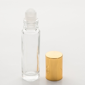 1/3 oz (10ml) Roll-On Cylinder Clear Glass Bottle (Plastic Roller with Silver or Gold Cap)