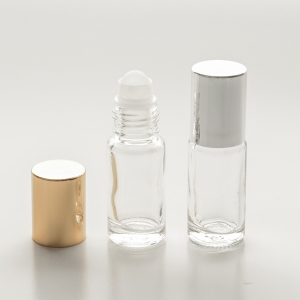 1/6 oz (5ml) Roll-On Cylinder Clear Glass Bottle (Plastic Roller with Silver or Gold Cap)