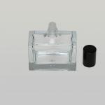 1 oz (30ml) Elegant-Square Wide Clear Glass Bottle (Heavy Base Bottom) with Plastic Rollers and Color Caps