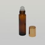 1/3 oz (10ml) Roll-On Cylinder Amber Glass Bottle with Plastic Roller and Gold/Silver Cap