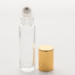 1/3 oz (10ml) Roll-On Cylinder Clear Glass Bottle (Stainless Steel Roller with Silver or Gold Cap)