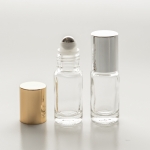 1/6 oz (5ml) Roll-On Cylinder Clear Glass Bottle (Stainless Steel Roller with Silver or Gold Cap)