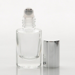 1/6 oz (5ml) Roll-On Short Cylinder Clear Glass Bottle (Heavy Base Bottom) with Stainless Steel Roller and Color Cap