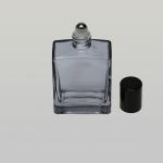 2 oz (60ml) Smoked-Square Glass Bottle with Stainless Steel Rollers and Color Caps