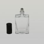 1 oz (30ml) Square Flat Clear Glass Bottle with Stainless Steel Rollers and Color Caps